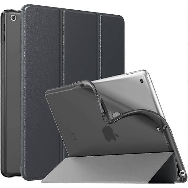 Avaruusharmaa suojakotelo, yhteensopiva iPad 9. sukupolven 2021 / iPad 8. sukupolven 2020 / iPad 7. sukupolven 2019 kanssa, TPU-läppäkotelo erittäin ohuella jalustalla ja puoliksi läpinäkyvällä suojalla