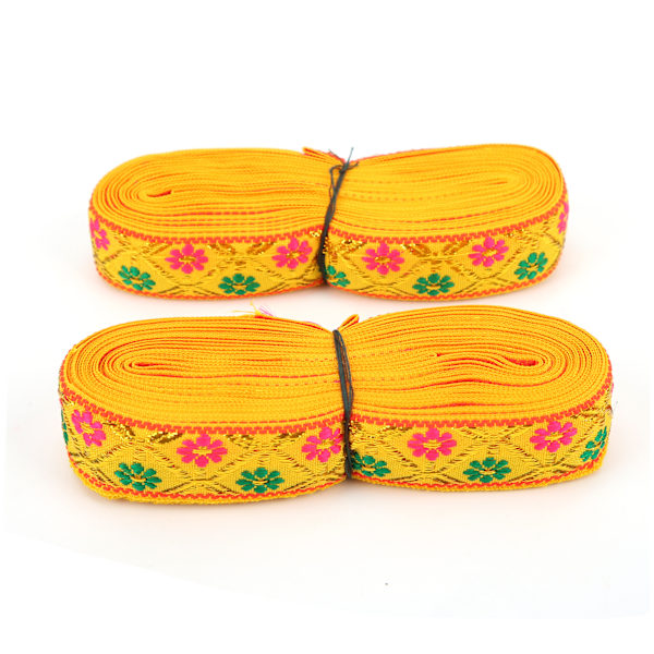 2 st broderad spets lång 7 meter bredd 2,5 cm elegant band för hantverk bröllopsdekoration klänningtillverkning presentförpackning gul