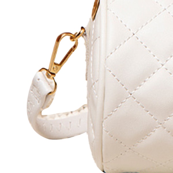 Koreansk stil kvinner diamant gitter PU skinn sylinder pute veske casual liten messenger veske hvit