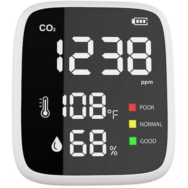Håndholdt mini CO2-detektor med høj nøjagtighed relativ luftfugtighed og temperaturmåler - hvid og sort, 400-5000 ppm