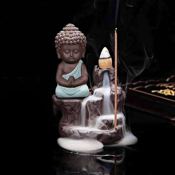 Håndrullet Røgelsesbrænder til Hjem, Kontor, Soveværelse, Yoga - Buddha Statue (Lyseblå)