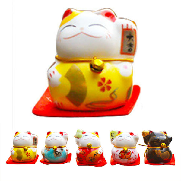 5 stk. Lykkekattefigurer Små Søde Lyse Farver Glatte Linjer Maneki Neko Figurer til Bil Bord Hylde