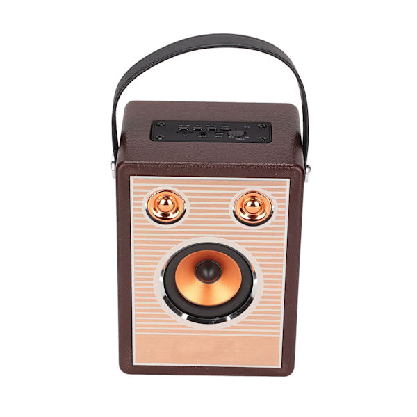Bluetooth-kaiutin, ladattava, tukee muistikorttia, AUX-liitäntää, kannettava retro-langaton kaiutin kahvalla, ruskea puukuvio (vientiversio)