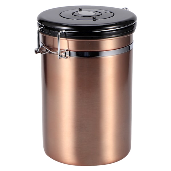 Rustfrit forseglet tank fugtsikker kaffebønne te opbevaringsbeholder med luftudluftningsventil (guld 1,8L (ca. 750g))