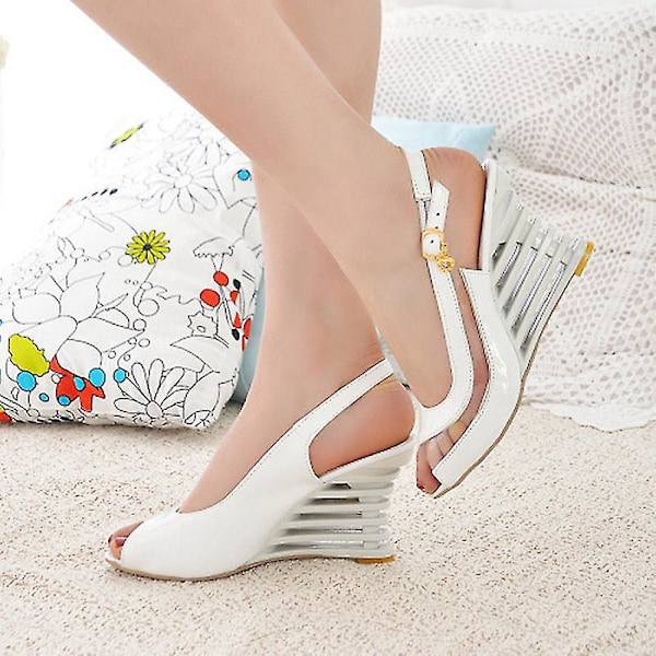 Peep Toe Wedge Sandals med spenne - Dame Høye Hæler Sko36 Rosa