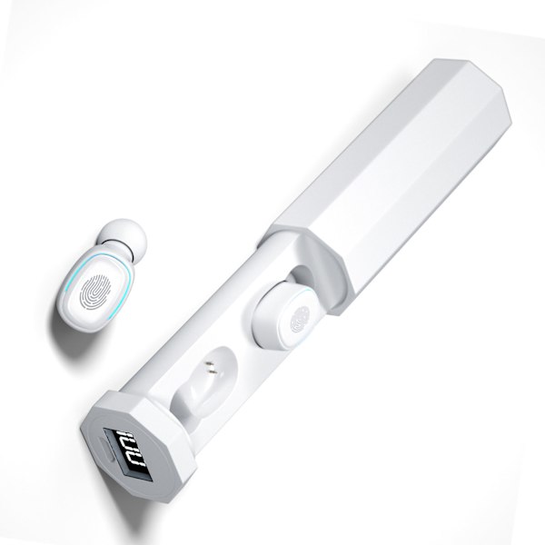 Trådløse Bluetooth-ørepropper med stabil tilkobling, støyreduksjon, håndfri samtale, TWS-sportsørepropper, hvite