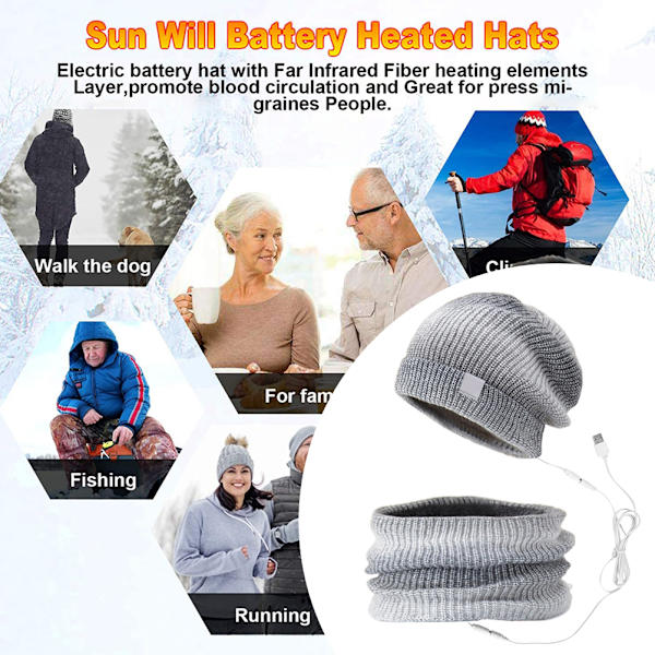 2 st värmehatt halsduk set USB värme vinter tie dye stickad hatt halsduk för män kvinnor utomhus skidåkning cykling löpning
