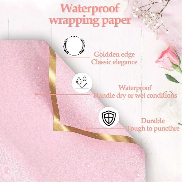 20 ark blomsterinnpakningspapir, rosa