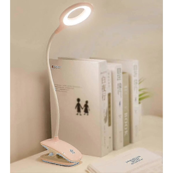 LED Clip-on Leselampe Dimbar Øyebeskyttelse Bordlampe Rosa