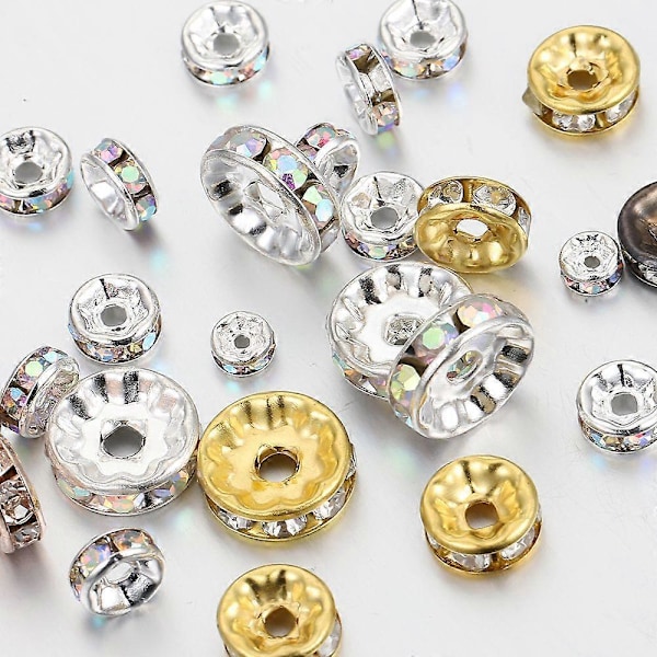 100 stk. 4 6 8 10 mm Runde Rhinestone Krystalperler Til DIY Smykketilbehør Zink Metal Flade Afstandsstykker Guld 8 mm