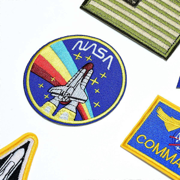 10 st NASA-märken, broderade stryka på/sy på-märken Rymdmärke Applikation för kläder, klänning, hatt, jeans, gör-det-själv-tillbehör