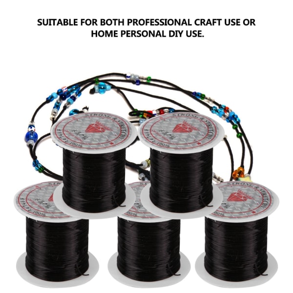 5 ruller Crystal Line Perler String Wire Smykkemateriale Elastisk tråd for smykker DIY (svart)