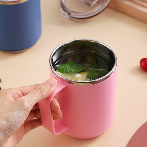 Kaffemugg 460ml 304 Rostfritt Stål Foder Läckagesäker Elegant Bärbar Mugg för Utomhusaktiviteter Rosa