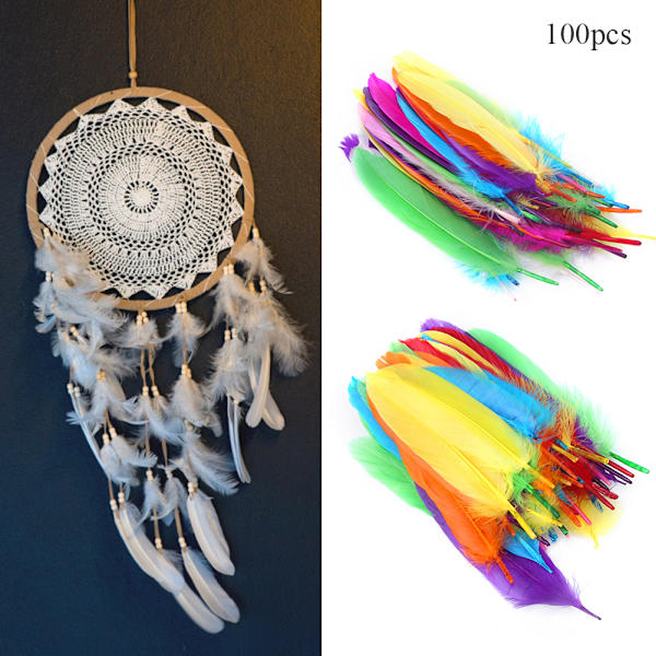 100 stk. farvede fjer DIY materiale pasta dekoration børn børnehave håndværk håndlavede kunstforsyninger