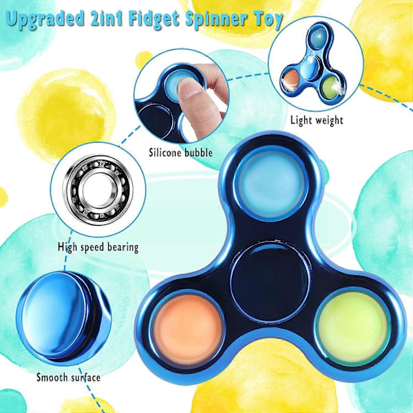 Pop Fidget Spinner, Simpel Sensorisk Fidget Spinner Legetøj Push Pop Bubble Spinner Legetøj til Stressreduktion og Angstdæmpning Håndlegetøj til Børn - Blå