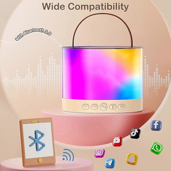 Karaokelaite Lapsille Aikuisille, Kannettava Bluetooth-kaiutin 2 Mikrofonilla Ja Rgb-valolla, Tukee Tf/aux-tuloa/hauska Taikaääni Kesäkuu 6.15 Beige