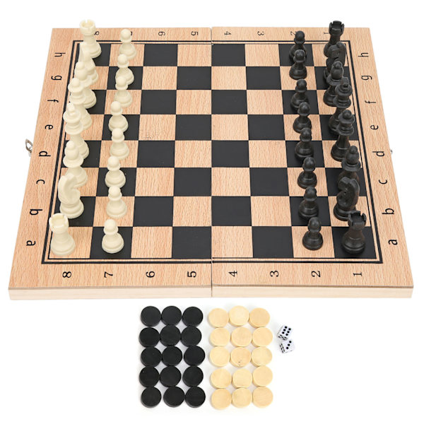 3-i-1 Trä Schack Dam Backgammon Fällbar Bärbar Interaktiv Schackbräde LeksakM 29 x 29cm / 11.4 x 11.4in
