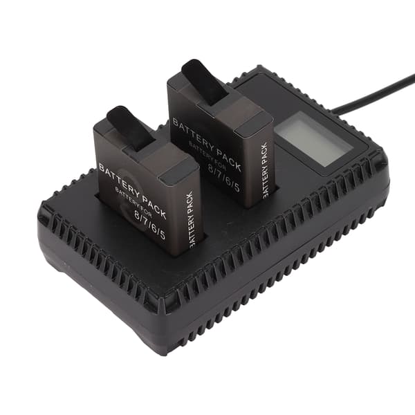 Kamera dobbeltoplader Sikker stabil dobbeltkanals USB-oplader med LCD-display og 2 batterier til AHDBT‑801