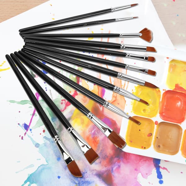 12 stk. pensler i nylonhår af træ til akvarel og gouache maling