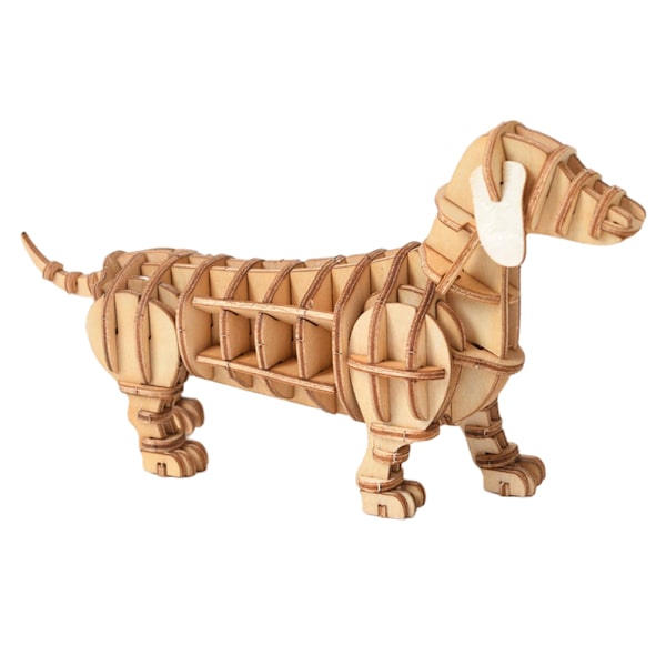 3D Trä Dachshund Pussel Lärande Bygg Leksak Simulering Pussel Modell Realistisk Fast Handgjord Spel Leksak