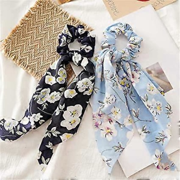 8 stk. silke chiffon hårstrikker Sløyfe Blomstret hårbånd Elastisk hestehaleholder Hårtilbehør for kvinner jenter