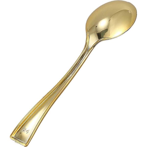144 guld plastikskeer og 72 mini guld kaffe-/kagegafler