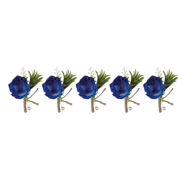 5 st bröllopsboutonniere stift fixerad plast konstgjord blomma corsage för brud och brudgum blå