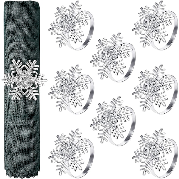 Servettringar - Set om 12 Snöflinga Metall Servetthållare Silver Jul Servettspänne