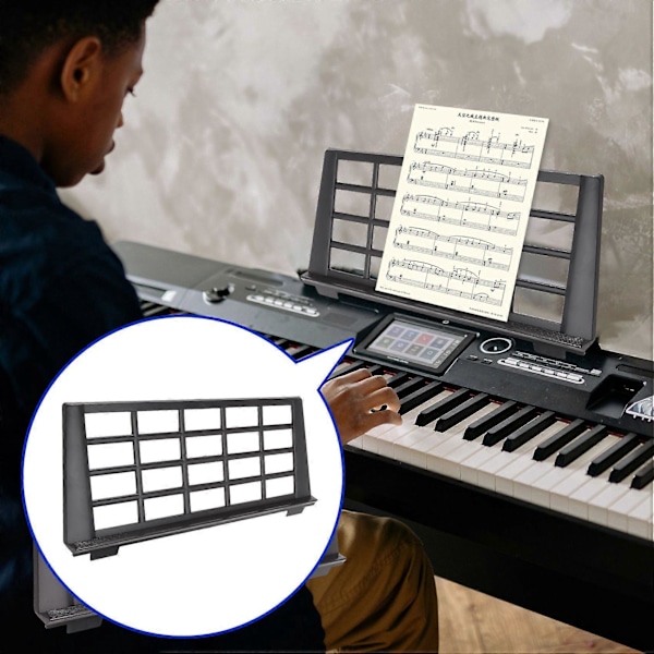 Notestativ for keyboard, noteark, holder for musikkinstrumentdeler