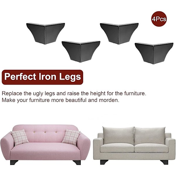 7,5 cm metalliska soffben - Set om 4, moderna solida möbelfötter för soffa, garderob, skåp, bord (svart)