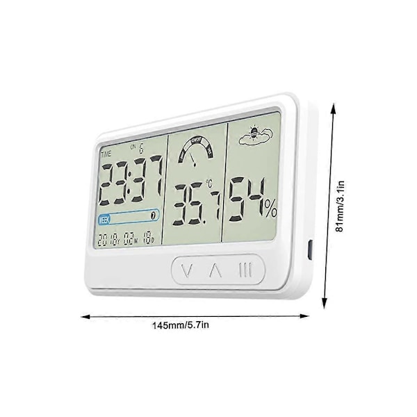 Fuktmätare Rumstermometer, Termometer Hygrometer Inomhus Digital Termo-Hygrometer med Stora Siffror och Tid Datum, med Beröringsbar Bakgrundsbelysning, för Hemmet