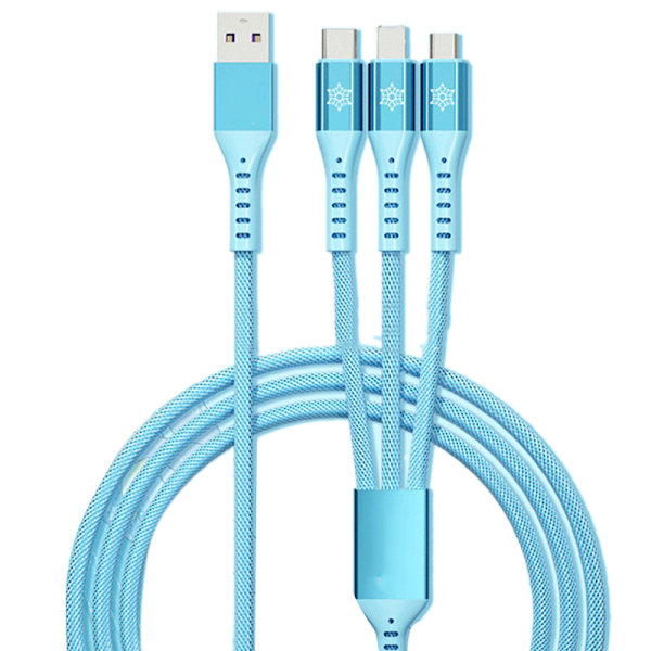 3 i 1 Hurtiglading Kabel Nylon Flettet 66W Høy Effekt Effektiv Universell Adapter for IOS for Android og Type C Frossen