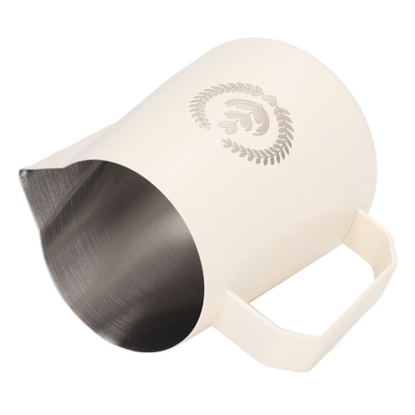 Mælkeskummerkande i rustfrit stål, skummekanden, blandingskop, kande til kaffedrikke, 450 ml, hvid