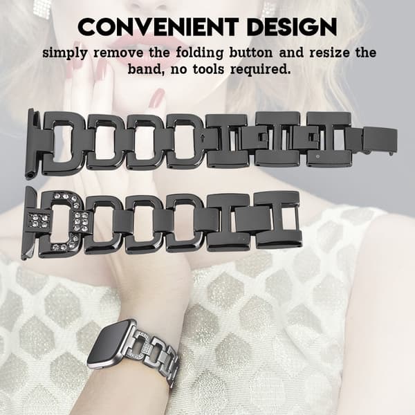 Bling rustfrit stål urbånd sort båndrem udskiftning metalarmbånd til Fitbit Versa