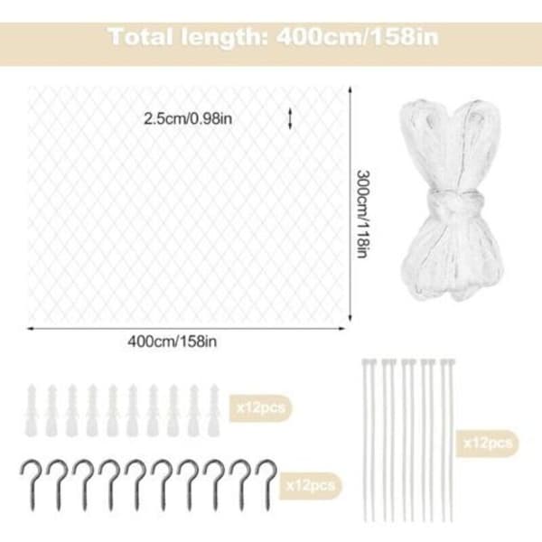 Cat net, nylon net, no drilling required, transparent, cut and bite resistant, protects terraces, windows and doors (3 x 4 m) Transparent