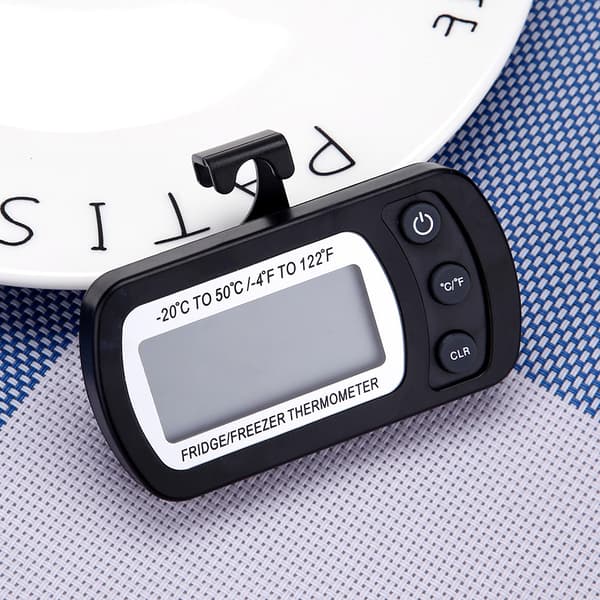 Køkken Stort LCD Køleskab Fryser Digitalt Termometer med Justerbart Stativ Sort
