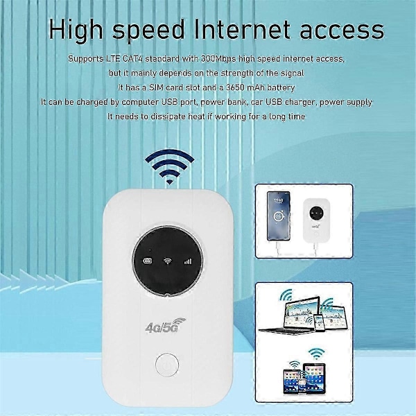LTE 4G 5G Modem Router, 300Mbps Hotspot Op til 10 Enheder, SIM-kort Slot, 2100mAh Batteri, kompatibel med Rejser