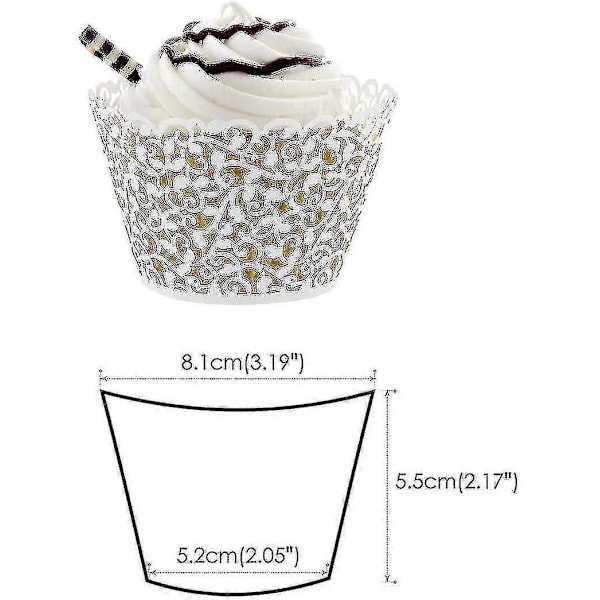 50 stk. Cupcake Wrappers Kunstnerisk Bagekage Papir Filigran Lille Vinstok Blonder Laserskåret Liner Bagekop Wraps Muffin Casetrays Til En Guld