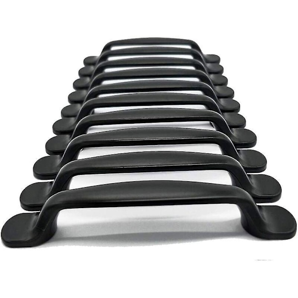 10x Dörrhandtag Köksskåp Låda Sovrum Möbel Drag Centrumavstånd 96mm, Svart Aluminium