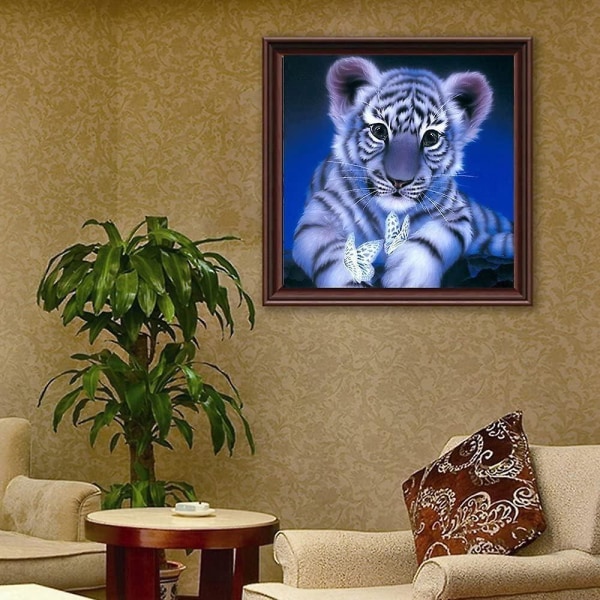 Tiger Diamond Painting Kit - Täydellinen koko kangas strassikivitaidetta ja käsityötä aikuisille - 40x40 cm olohuoneen seinäsisustustarra ja kodin sisustus