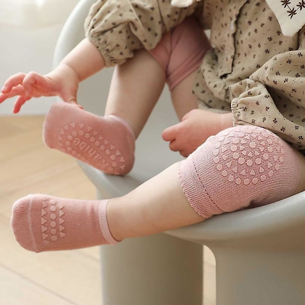 Baby Knæpuder og Antislip Sokker Sæt - 12 Par, Unisex, Antislip Knæbeskyttere og Ankelsokker