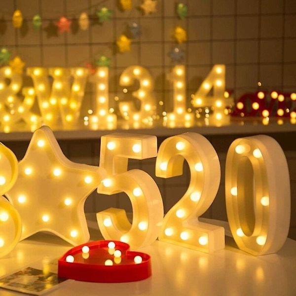 LED Tal Lampe Tal Lysende Tal 0 1 2 3 4 5 6 7 8 9, Varm Hvid Dekorationslys Marquee Lys, LED Dekoration til Fødselsdagsfest, Bryllup