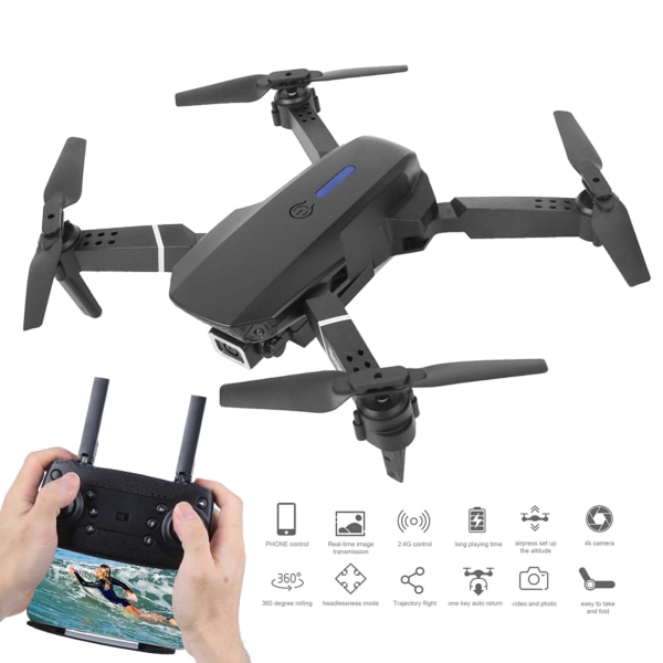 E525 WIFI FPV Drone Vidvinkel High Definition kamera sammenleggbar Drone Quadcopter Black 4K