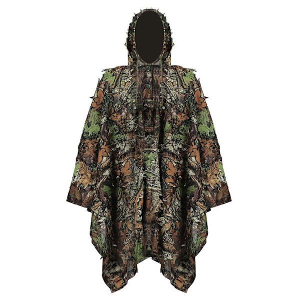 Kamouflage Regn Poncho 3D Löv Ghillie Poncho Huva Vattentät Camo Regnrock för Barn Vuxna Utomhus Camping Vandring