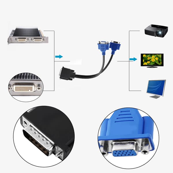 DMS-59 Pin Han til 2 VGA 15 Pin Hun Splitter Adapter Kabel Ledning til HP Dell Skærm