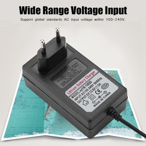 DC 12,6V 2A strømforsyningsadapter Erstatningslader for litiumionbatteri 100-240V EU-plugg