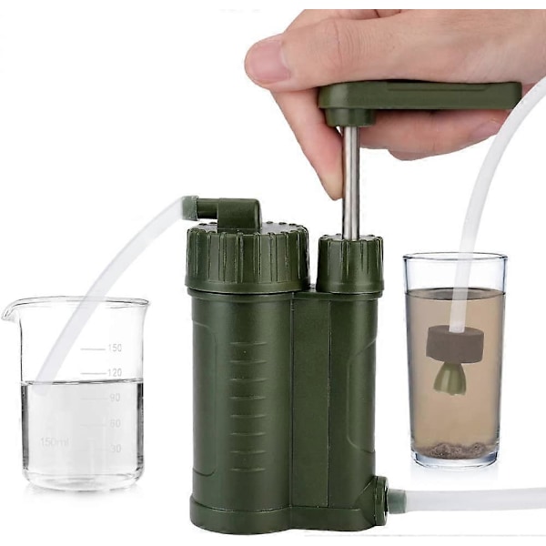 Vattenfilter för utomhusbruk, vattenfilter för camping och vandring, lämpligt för vandring, camping, trekking, utomhusnödsituationer, flerskikts vattenfilter med pump