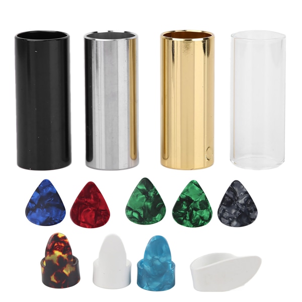 Metallgitar Slides Bar Glass Slide Cover Tommelfingre Picks Set Oppbevaringsboks tilbehør