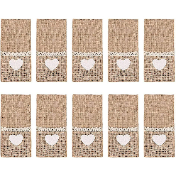 Naturlige Burlap Lace Serviet Holdere - Sæt med 10, Perfekt til Bryllupsbordsdekorationer