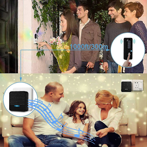 Trådlös Solcellsdörrklocka Ip65 Vattentät 300m Dörrklockor Ringsignal Kit Solenergiladdning Utomhus Dörr Zekai